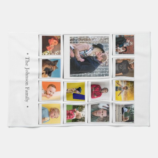 Family Photo Collage White Theedoek (Horizontaal)