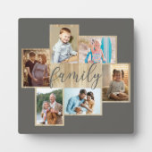 Family Photo Collage Woodgrain Border Warm Gray Fotoplaat (Voorkant)