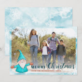 Family Photo Cute Gnome Blauwgroen Blue Kerstmis Feestdagenkaart (Voorkant / Achterkant)