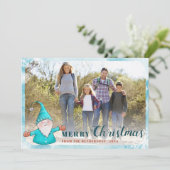 Family Photo Cute Gnome Blauwgroen Blue Kerstmis Feestdagenkaart (Staand voorkant)