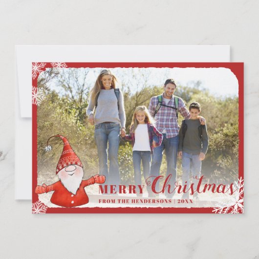 Family Photo Cute Gnome Red Merry kerst Feestdagenkaart (Voorkant)