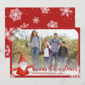 Family Photo Cute Gnome Red Merry kerst Feestdagenkaart (Voorkant / Achterkant)