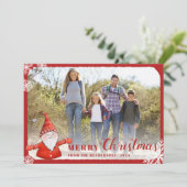 Family Photo Cute Gnome Red Merry kerst Feestdagenkaart (Staand voorkant)