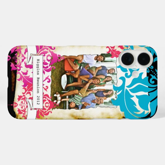 Family Photo Damask Burnt Edge iPhone Case (Achterkant (horizontaal))