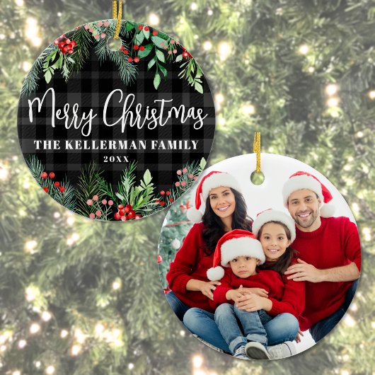 Family Photo Double Sided Christmas  Keramisch Ornament