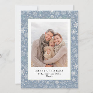 Family Photo Dusty Blue Pattern-kerstkaart