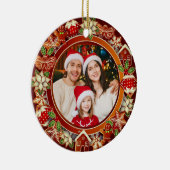 Family Photo, Gingerbread & Poinsettia Holiday Keramisch Ornament (Rechts)