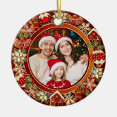Family Photo, Gingerbread & Poinsettia Holiday Keramisch Ornament (Voorkant)
