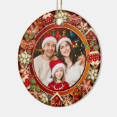 Family Photo, Gingerbread & Poinsettia Holiday Keramisch Ornament (Links)