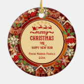 Family Photo, Gingerbread & Poinsettia Holiday Keramisch Ornament (Achterkant)