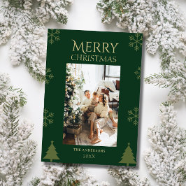 Family photo green custom merry christmas Card Feestdagenkaart