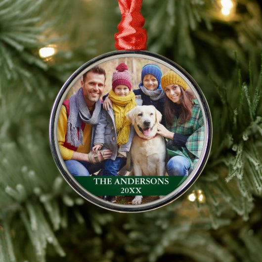 Family Photo Green Metalen Ornament (Boom)