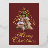 Family photo handwritten script burgundy real folie uitnodiging (Voorkant)