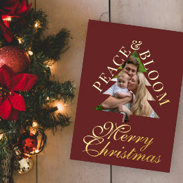 Family photo handwritten script burgundy real folie uitnodiging