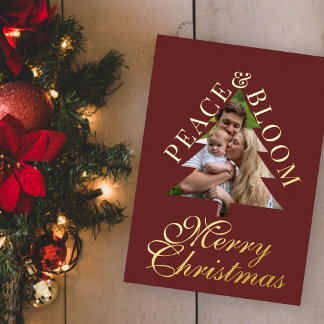 Family photo handwritten script burgundy real folie uitnodiging