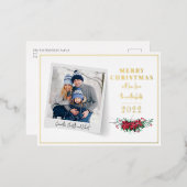 Family Photo Kerstmis Floral Script Folie Feestdagen Briefkaart (Voorkant / Achterkant)