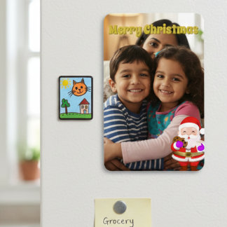 Family Photo Magnet With Cartoon Santa Magneet