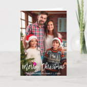 Family Photo Merry Christmas Brush Script Fold Feestdagen Kaart (Voorkant)