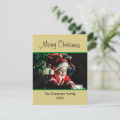 Family Photo Merry Kerstmis Gold Ornamenten Holida Feestdagenkaart (Staand voorkant)