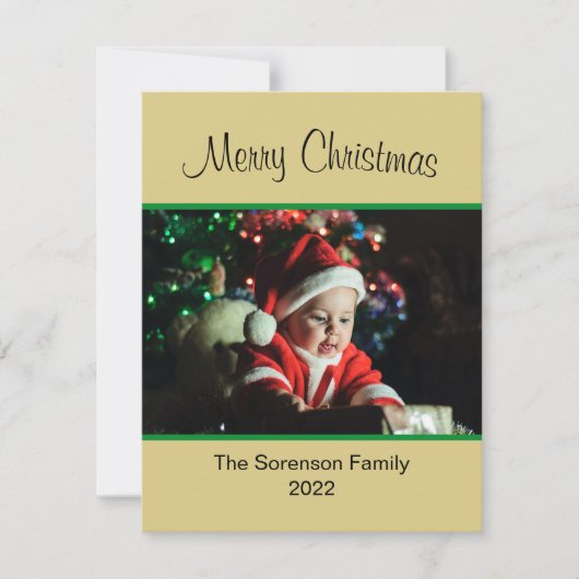 Family Photo Merry Kerstmis Gold Ornamenten Holida Feestdagenkaart (Voorkant)