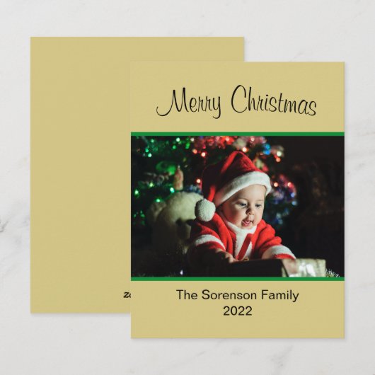 Family Photo Merry Kerstmis Gold Ornamenten Holida Feestdagenkaart (Voorkant / Achterkant)