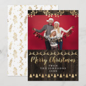 Family Photo Merry Kerstmis Golden Script Classy Feestdagenkaart (Voorkant / Achterkant)