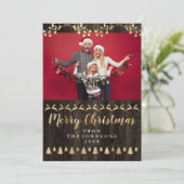 Family Photo Merry Kerstmis Golden Script Classy Feestdagenkaart (Staand voorkant)