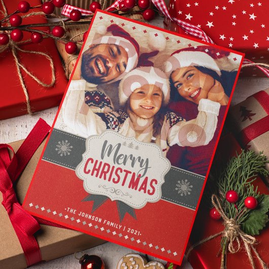 Family Photo Merry Kerstrode  kaart