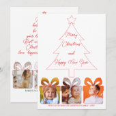 Family Photo Minimalist Red Line Christmas Tree Feestdagenkaart (Voorkant / Achterkant)