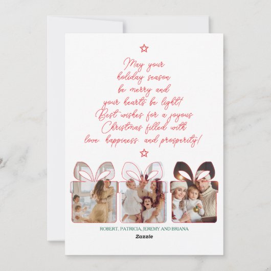 Family Photo Minimalist Red Line Christmas Tree Feestdagenkaart (Achterkant)