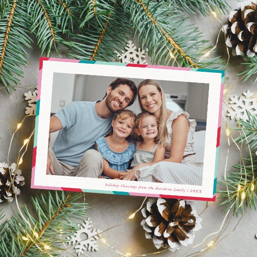 FAMILY PHOTO modern minimal frame red pink Feestdagenkaart