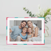 FAMILY PHOTO modern minimal frame red pink Feestdagenkaart (Staand voorkant)