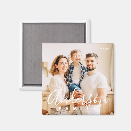 Family Photo Modern Simple Cursive Magnet (Voorkant / Achterkant)