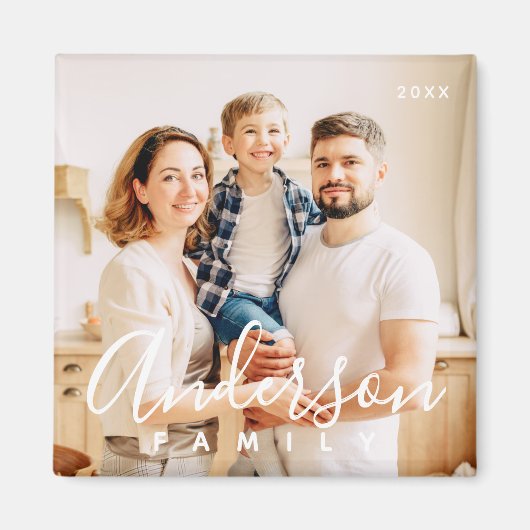 Family Photo Modern Simple Cursive Magnet (Voorkant)