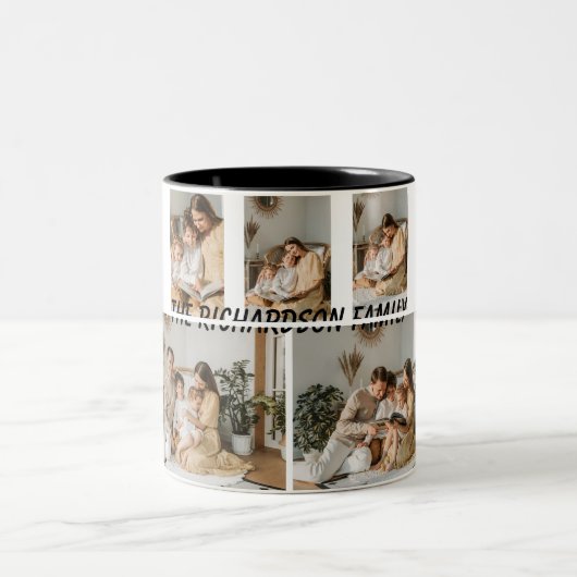 Family Photo Mug | Add Custom Photos and Text Tweekleurige Koffiemok (Center)