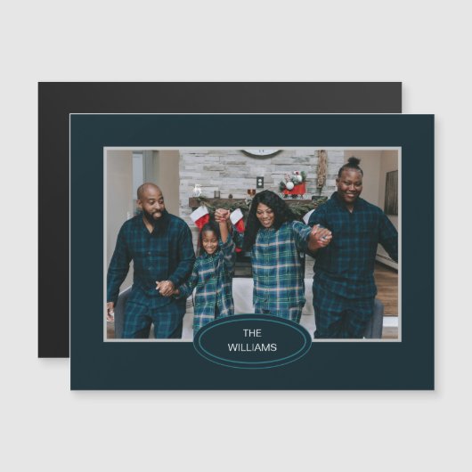 Family Photo Pajamas Blue Magnetic Holiday Card (Voorkant / Achterkant)