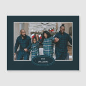 Family Photo Pajamas Blue Magnetic Holiday Card (Voorkant)