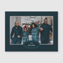 Family Photo Pajamas Blue Magnetic Holiday Card