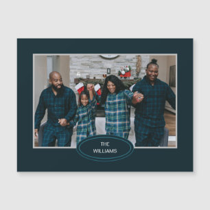 Family Photo Pajamas Blue Magnetic Holiday Card