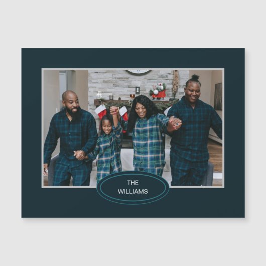 Family Photo Pajamas Blue Magnetic Holiday Card (Voorkant)
