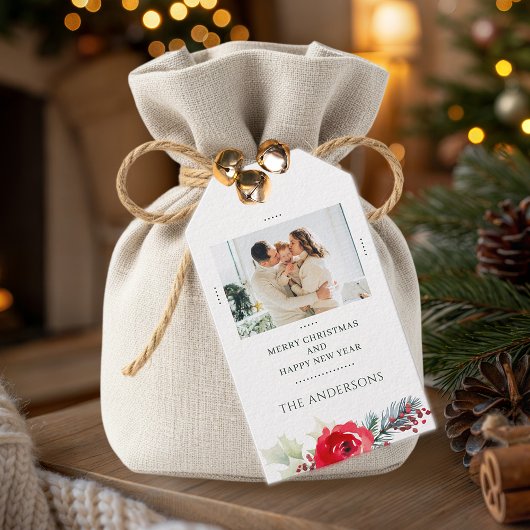 Family Photo Personalized Floral Christmas Cadeaulabel