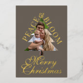 Family photo pine tree script gray gold real  folie uitnodiging (Voorkant)