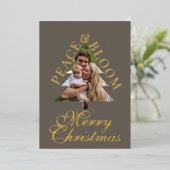 Family photo pine tree script gray gold real  folie uitnodiging (Staand Voorkant)