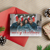 Family Photo Red Calligraphy Merry Kerstry Feestdagenkaart