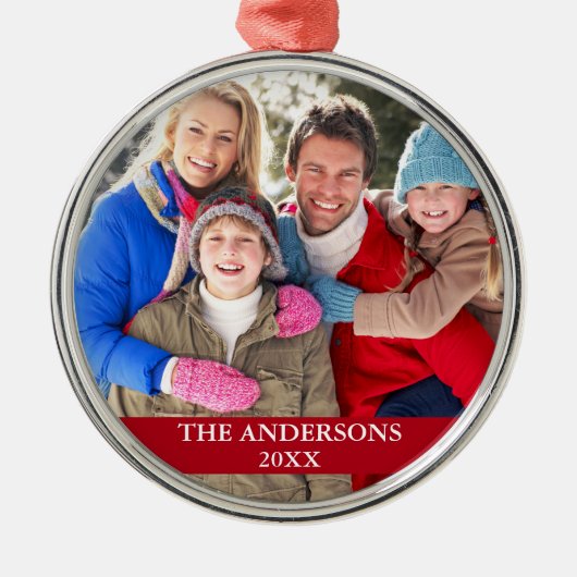 Family Photo Red Metalen Ornament (Voorkant)