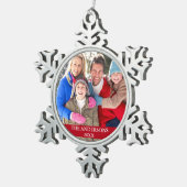 Family Photo Red Tin Sneeuwvlok Ornament (Rechts)