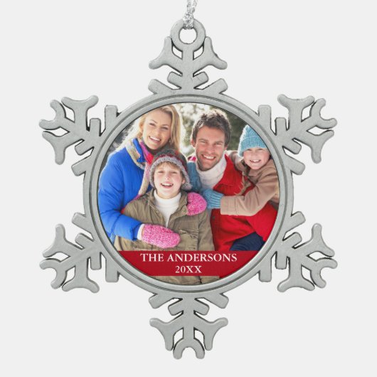 Family Photo Red Tin Sneeuwvlok Ornament (Voorkant)