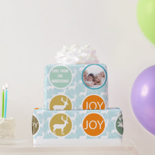 Family Photo Reindeer Kerstmis Merry Bright Cadeaupapier