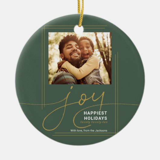Family Photo Script Joy Kerstfeestdag Keramisch Ornament (Voorkant)