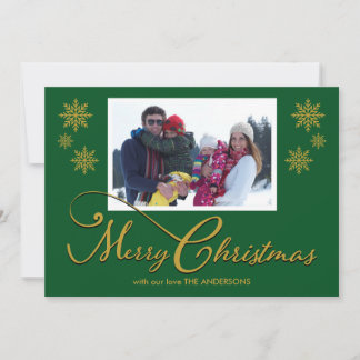 Family Photo Snowflakes Green Kerstmis Kaart
